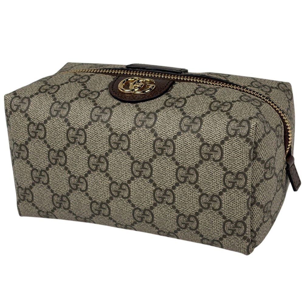 Gucci GG pattern pouch bag/cosmetic pouch, double G coated canvas, beige/brow...